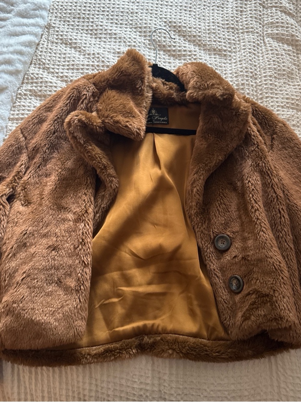 Free People Cognac Faux Fur Coat with Gold Lining